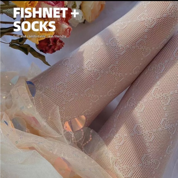 Diamond Fishnet Print Nylon Women Pantyhose Stretch Black GGTights Logo On Waist - Picture 15 of 16